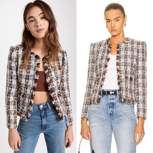 L’AGENCE Angelina Fringe Tweed Blazer Blue/Orange Multi Sz 6